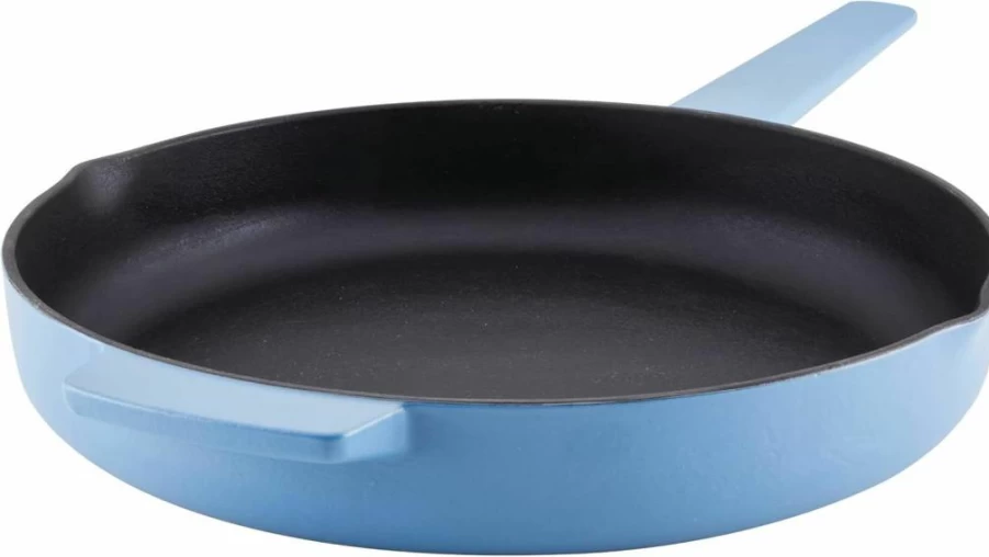 KitchenAid 12 Inch Pistachio Enameled Cast Iron Skillet with Helper Handle, Pour Spouts, Pre-Seasoned Oven Safe Frying Pan