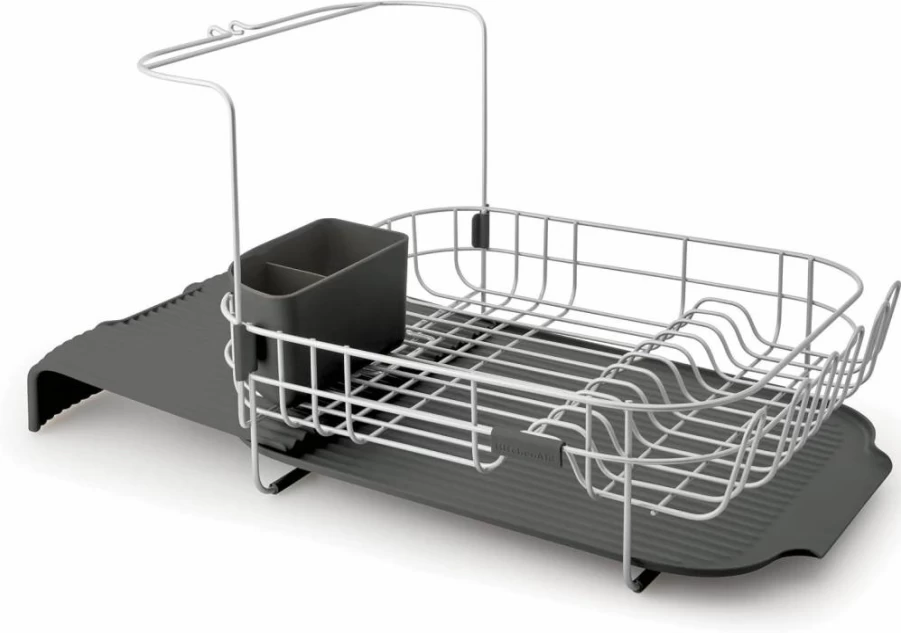 KitchenAid Expandable Dish Drying Rack, 23-Inch Satin Gray Wire Countertop Organizer for Kitchen