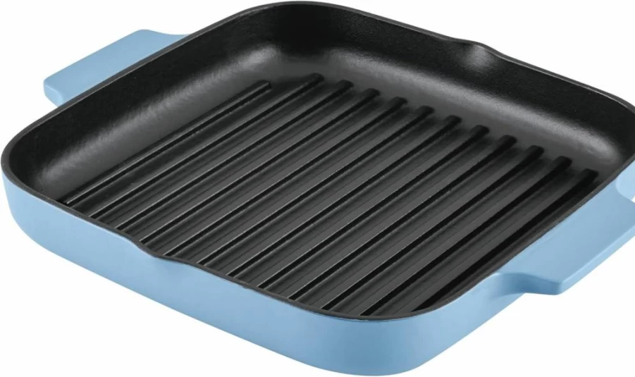 KitchenAid Blue Velvet 11-Inch Enameled Cast Iron Square Grill Pan and Roasting Dish