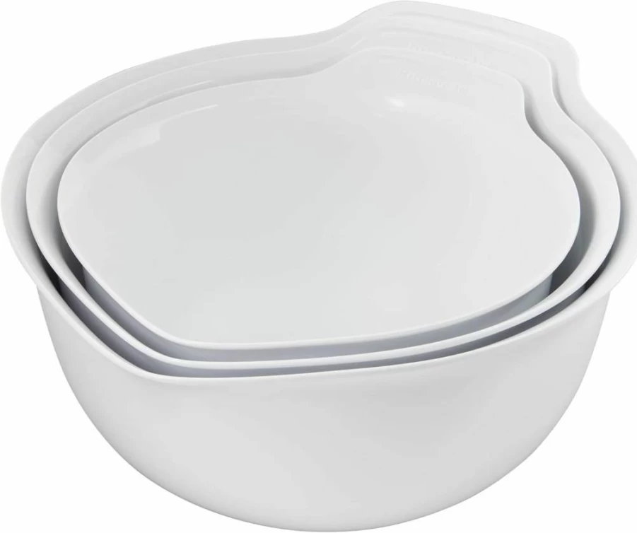 KitchenAid 3-Piece Nesting Mixing Bowls Set with Non-Slip Base and Pour Spout - 2.5QT, 3.5QT, 4.5QT, Dishwasher Safe - Aqua Sky, White, Gray