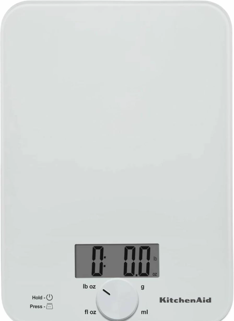 KitchenAid KQ914BA 11 lb Digital Kitchen Scale for Baking, Cooking & Meal Prep - Precise Measurements for Dry & Liquid Ingredients, Tare Function, Rotating Knob, Black Glass Top