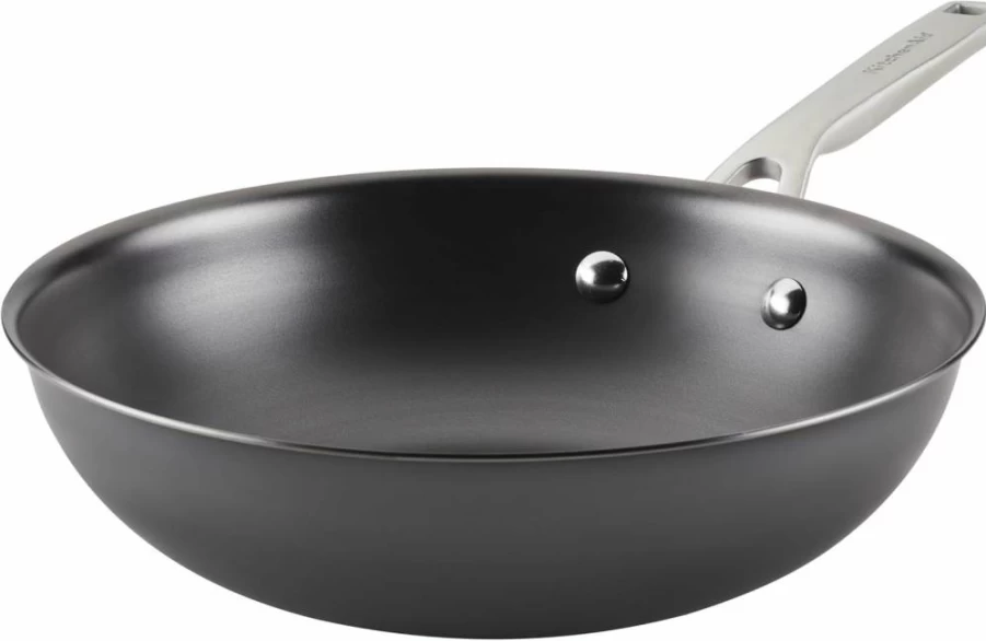 KitchenAid 12 Inch Carbon Steel Fry Pan with Stainless Steel Handle - Black Skillet for All Cooktops, Durable Nitro Coating, Side Handle
