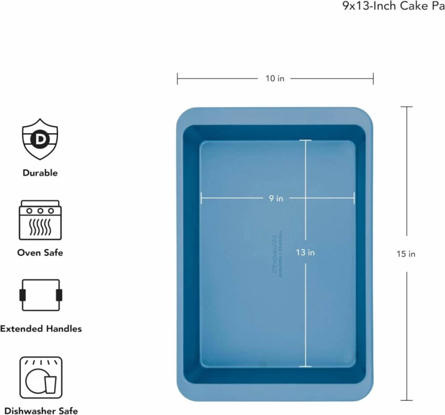 KitchenAid 9x13 Inch Nonstick Cake Pan, Aluminum Steel Baking Pan for Oven, Dishwasher Safe, Rust Resistant, Easy Clean, Perfect for Brownies, Cakes, and Bars