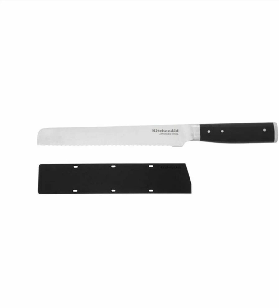 KitchenAid 3.5-Inch Paring Knife - Japanese Stainless Steel, Serrated Edge, Forged Blade with Protective Cover, Black