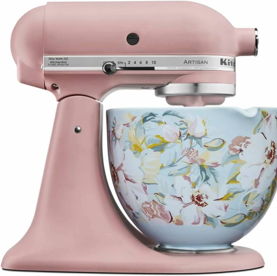 KitchenAid 5 Quart Ceramic Mixing Bowl - Compatible with 4.5-5QT Tilt-Head Stand Mixers (Model KSM2CB5PWG), White Gardenia Design, Durable & Stylish Replacement Bowl