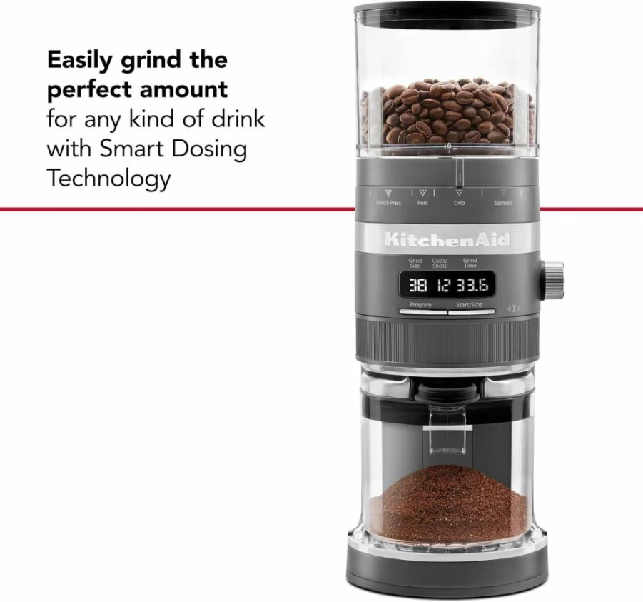 KitchenAid KCG8433 10-Ounce Matte Charcoal Grey Burr Coffee Grinder for Precision Brewing