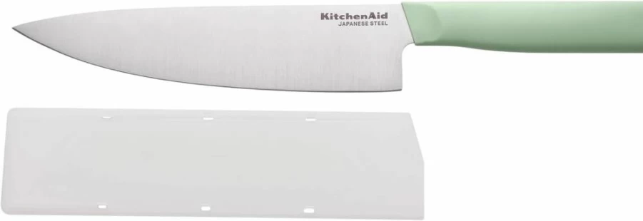 KitchenAid 7 Inch Santoku Knife with Blade Cover, High-Carbon Japanese Stainless Steel, Sharp Kitchen Knife, Pistachio Green - Classic Series