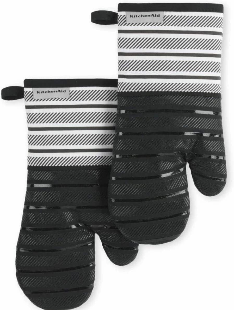 KitchenAid Blue Velvet Oven Mitts Set of 2, Heat Resistant 7x13 Inch Kitchen Gloves for Baking and Cooking