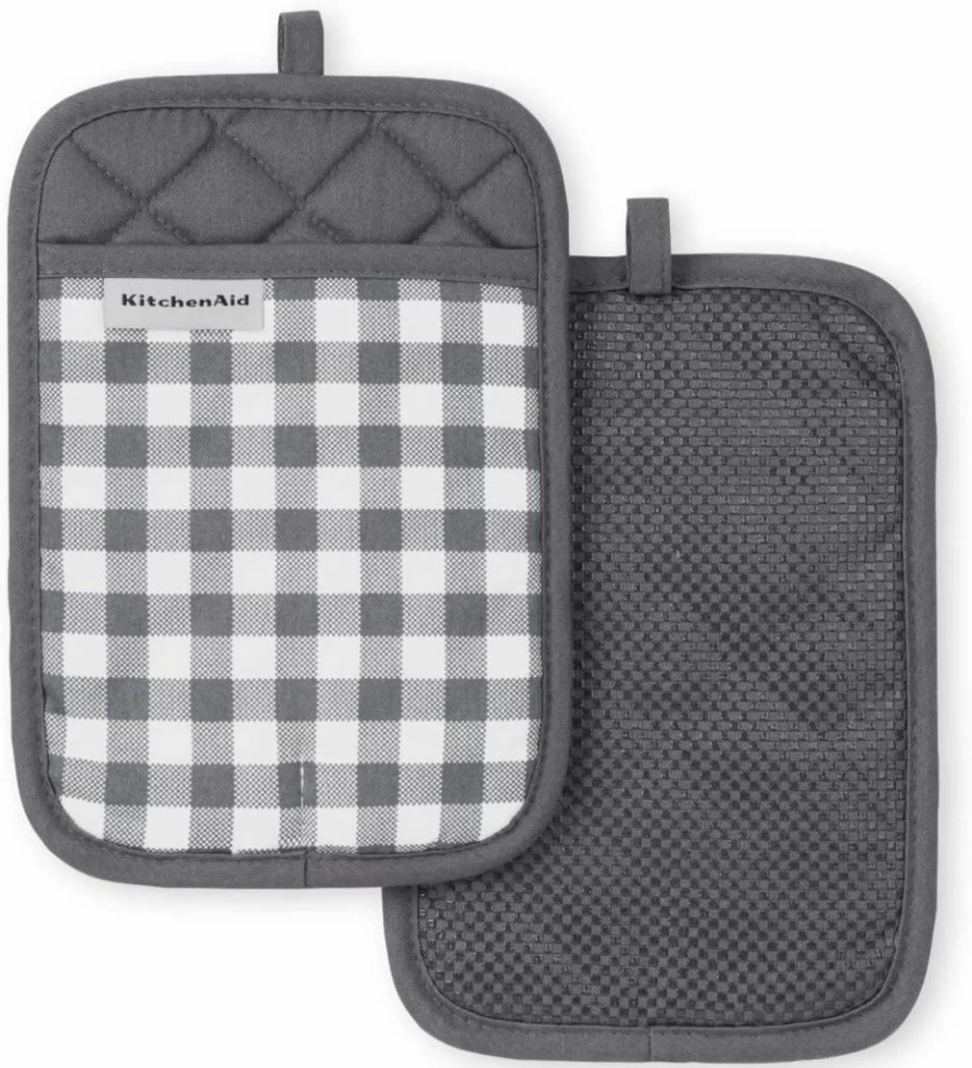 KitchenAid 2-Pack Gingham Oven Mitts and Pot Holders Set, 7x10 Inches, Beet Red, Heat-Resistant Kitchen Accessories