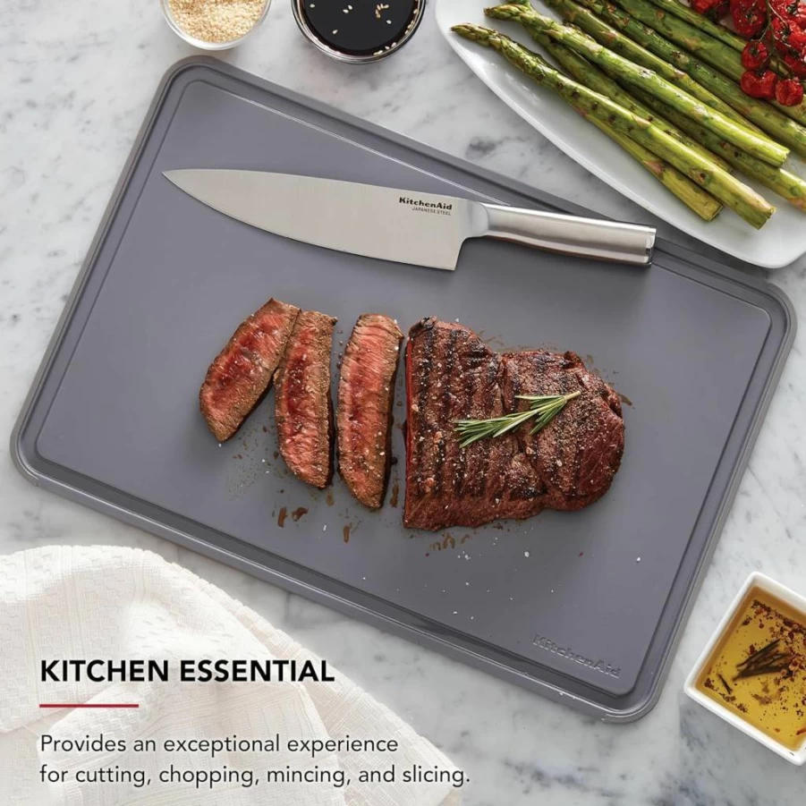KitchenAid Classic 12x18 Inch Non-Slip Plastic Cutting Board with Perimeter Trench, Dishwasher Safe, Beetroot Color