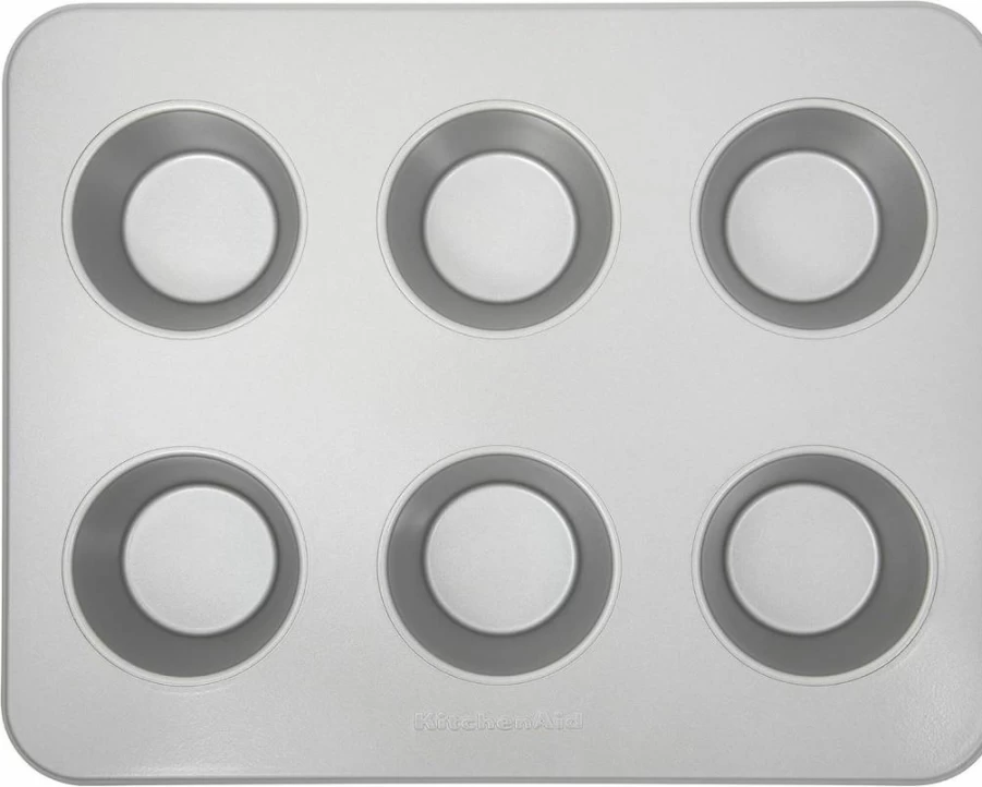 KitchenAid Silver 12.3 x 10 Inch 6-Cup Muffin Pan for Countertop Oven