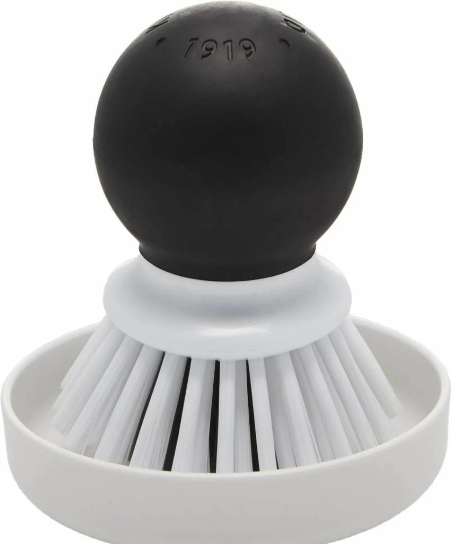 KitchenAid Dish Brush with Drying Tray - Durable Nylon Bristles for Tough Cleaning, Dishwasher Safe Countertop Organizer, 2-Piece Set in Black