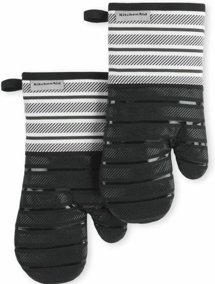 KitchenAid Albany Heat Resistant Oven Mitts Set of 2, Aqua Sky, 7x13 Inches, Non-Slip Kitchen Gloves for Baking and Cooking