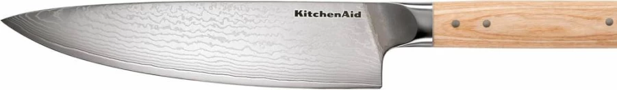 KitchenAid 6-Piece Knife Set with Damascus Steel Blades, Pakkawood Handles - Chef, Santoku, Slicing, Utility & Paring Knives - Space-Saving Ashwood Block