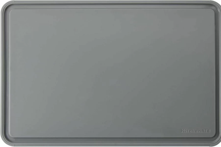 KitchenAid 8x10 Inch Non-Slip Plastic Cutting Board with Perimeter Trench, Dishwasher Safe - White and Gray Classic Kitchen Cutting Board