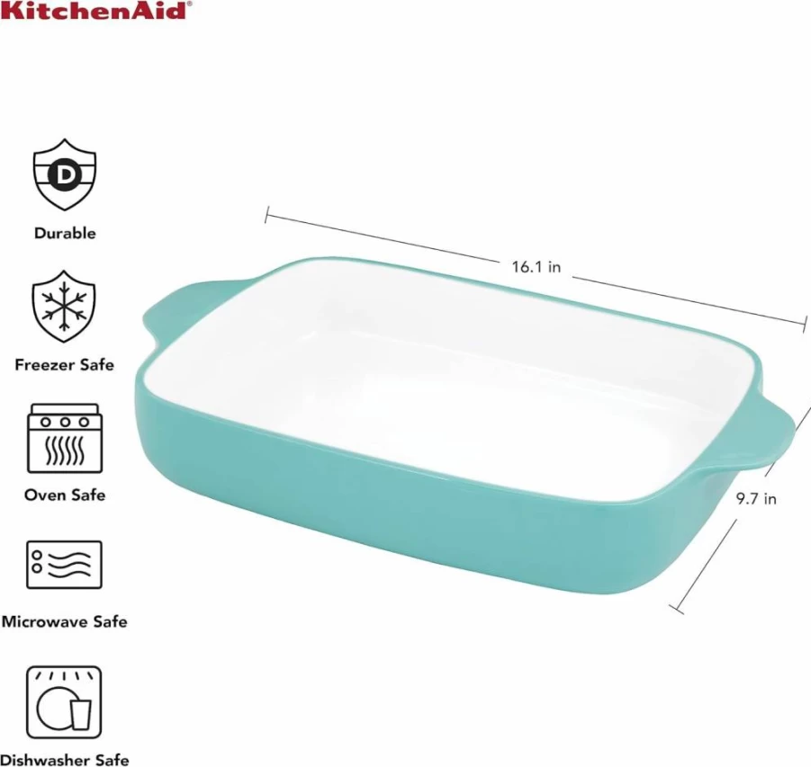 KitchenAid 5x9 Inch Stoneware Loaf Pan - Blue Velvet, Vitrified Ceramic Bread Baking Dish for Even Heat Distribution