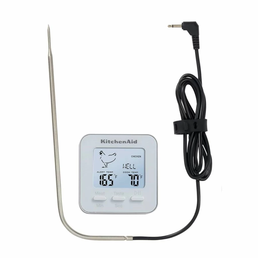 KitchenAid KQ906WH Programmable Meat Thermometer with Wired Probe, -40°F to 482°F (-40°C to 250°C), White