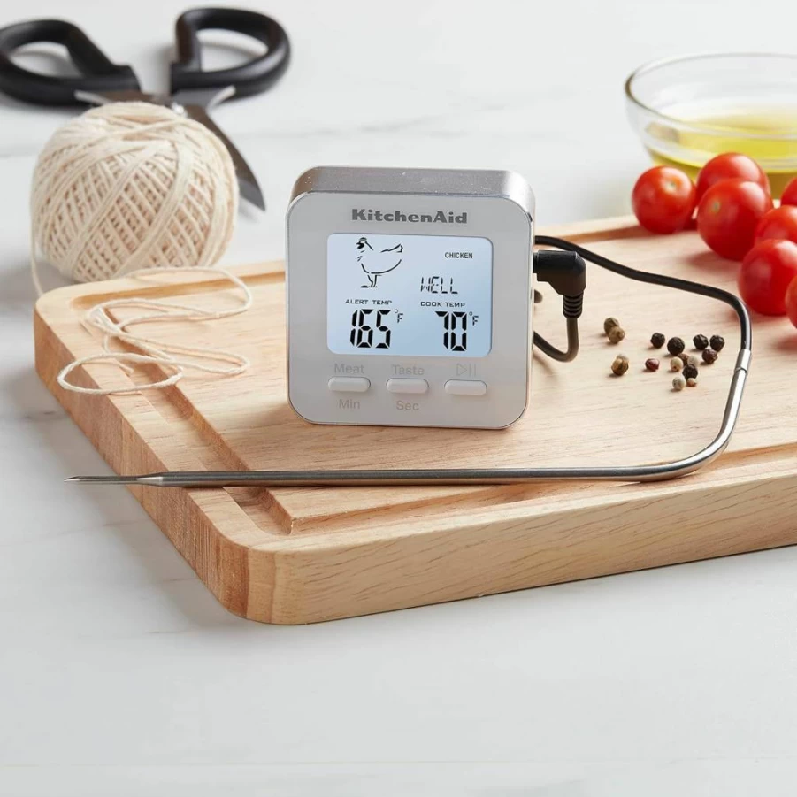 KitchenAid KQ906WH Programmable Meat Thermometer with Wired Probe, -40°F to 482°F (-40°C to 250°C), White