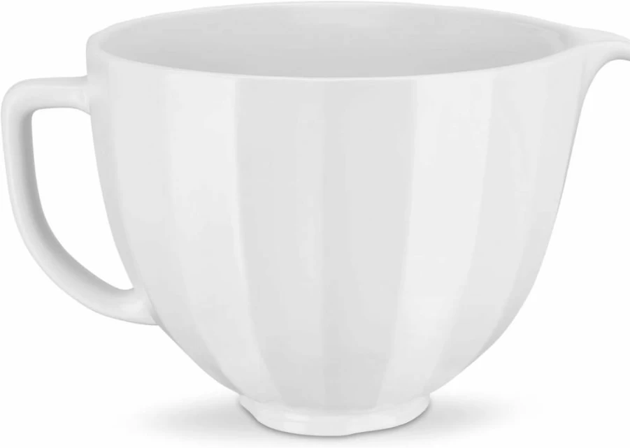 KitchenAid 5 Quart Ceramic Mixing Bowl - Compatible with 4.5-5QT Tilt-Head Stand Mixers (KSM2CB5PWS) - White Shell Replacement Bowl for KitchenAid Mixers