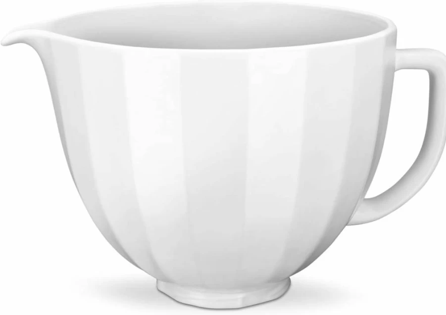 KitchenAid 5 Quart Ceramic Mixing Bowl - Compatible with 4.5-5QT Tilt-Head Stand Mixers (KSM2CB5PWS) - White Shell Replacement Bowl for KitchenAid Mixers