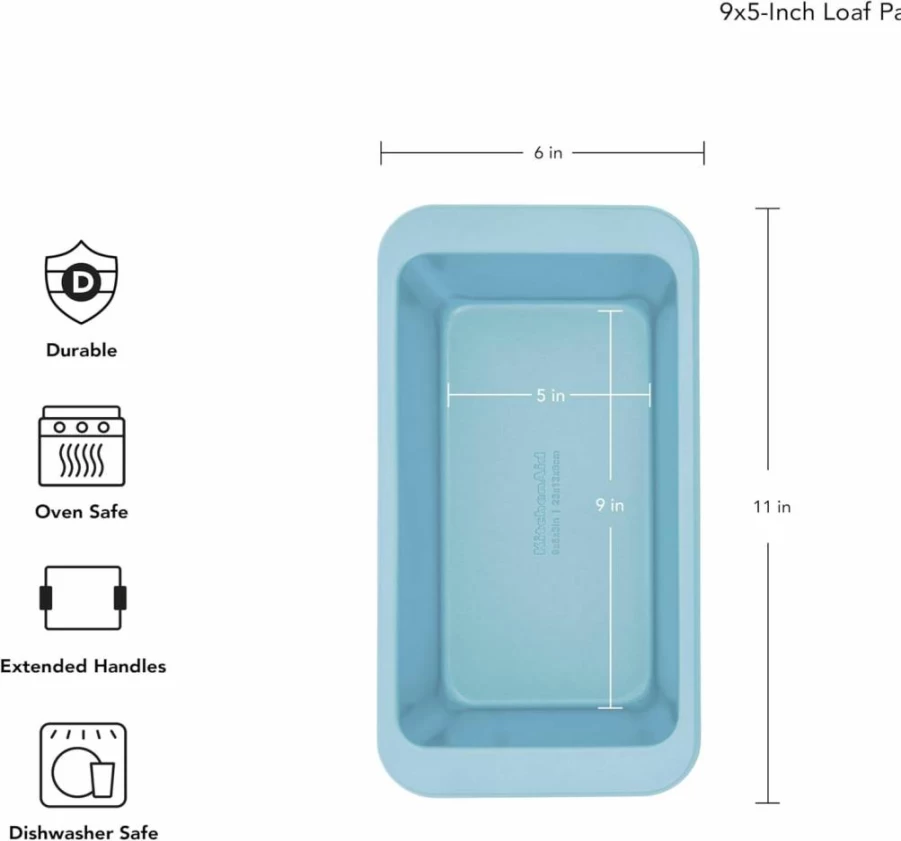 KitchenAid 9x5 Inch Nonstick Loaf Pan - Aluminized Steel, Ink Blue, Durable Baking Dish for Bread & Cake