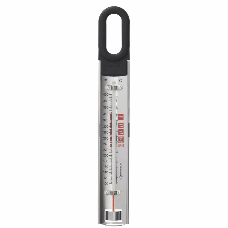 KitchenAid KQ907 Stainless Steel Candy & Deep Fry Thermometer with Pan Clip, 100°F to 400°F Range, Black - Accurate Cooking Thermometer for Baking, Frying, and Candy Making