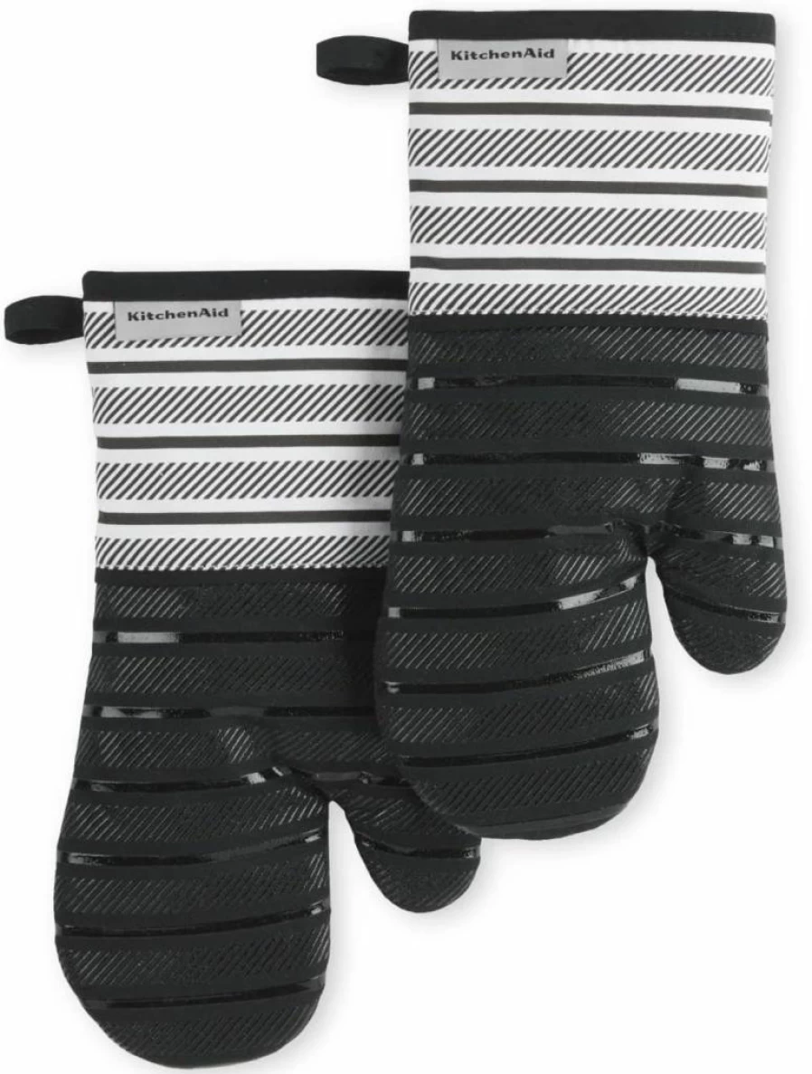 KitchenAid Albany Heat Resistant Oven Mitts Set of 2, Passion Red, 7x13 Inches, Premium Kitchen Baking Gloves