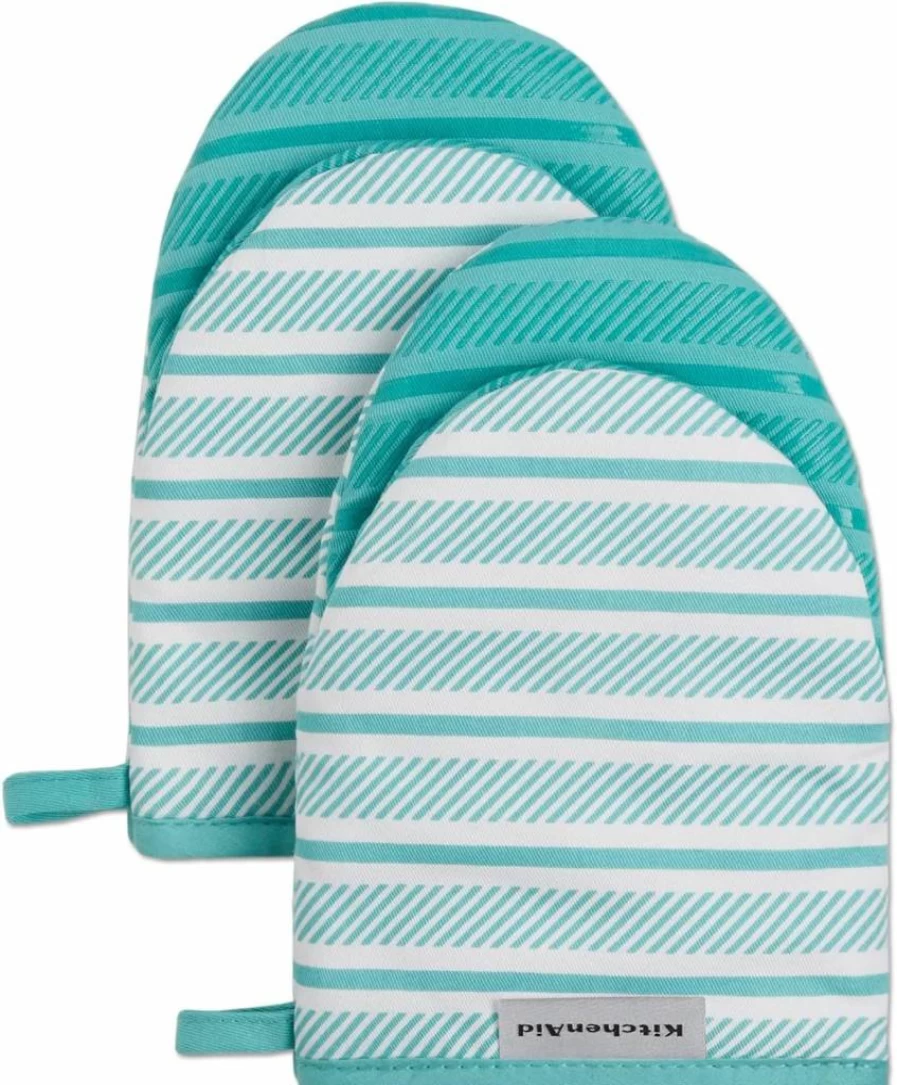 KitchenAid Pistachio Green Mini Oven Mitts Set of 2 - 5.5x8 Inch Heat Resistant Kitchen Gloves for Baking & Cooking