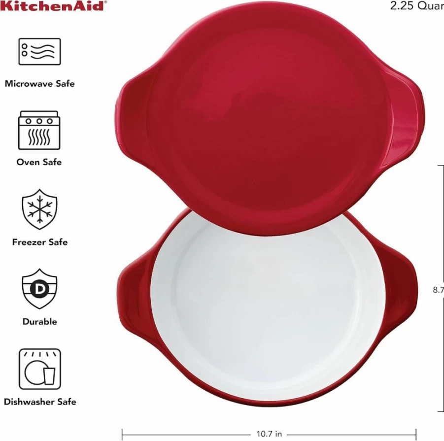 KitchenAid Pistachio Green 2.25-Quart Stoneware Round Baking Dish - Vitrified Ceramic Oven Safe Casserole Baker
