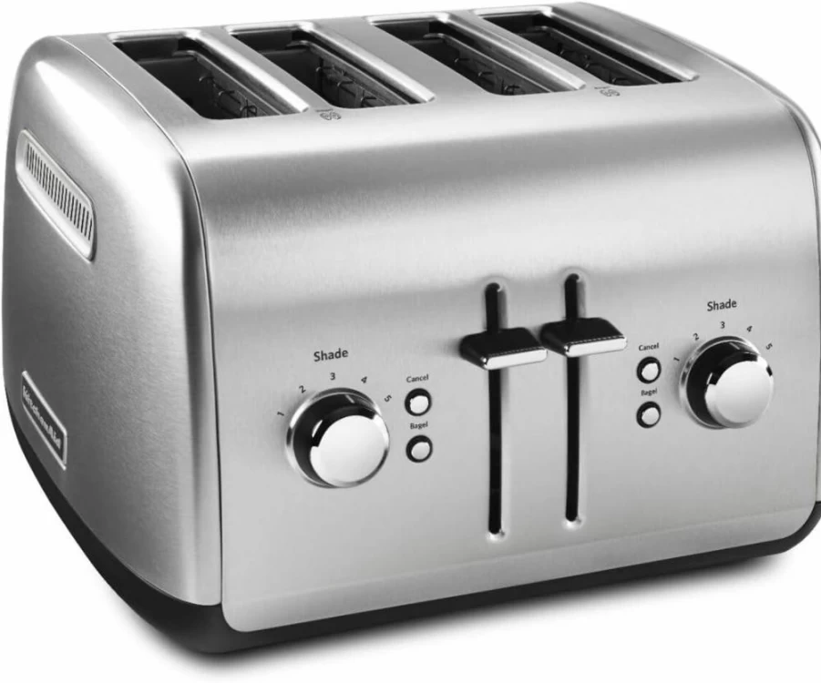 KitchenAid KMT4115SX 4-Slice Stainless Steel Toaster, Brushed Finish, Compact Design for Countertop, Easy Clean, Even Browning, Bagel Setting, Defrost Function