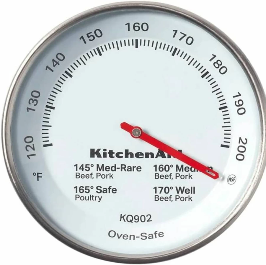 KitchenAid KQ902 Stainless Steel Analog Meat Thermometer for Oven & Grill, Leave-In Cooking Thermometer with 120°F to 200°F Temperature Range