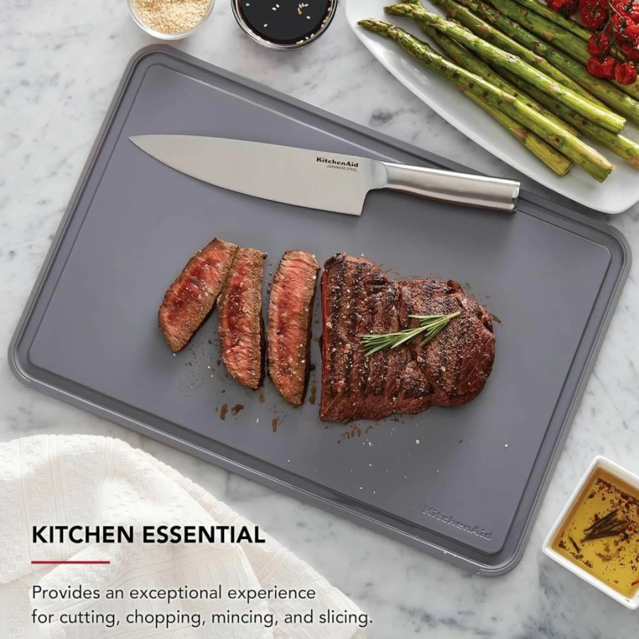 KitchenAid Classic 8x10 Inch Non-Slip Plastic Cutting Board with Perimeter Trench - Dishwasher Safe, Beetroot Color