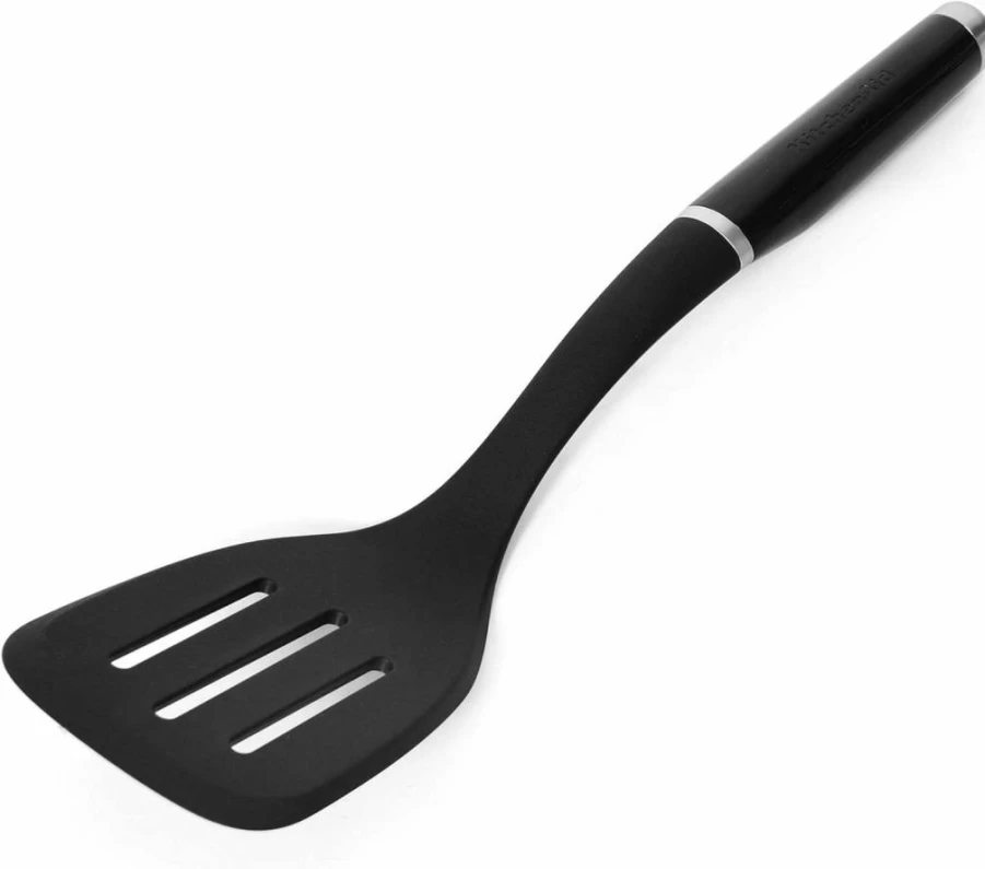 KitchenAid Classic 13.66-Inch Black Slotted Turner Spatula for Kitchen Cooking and Baking