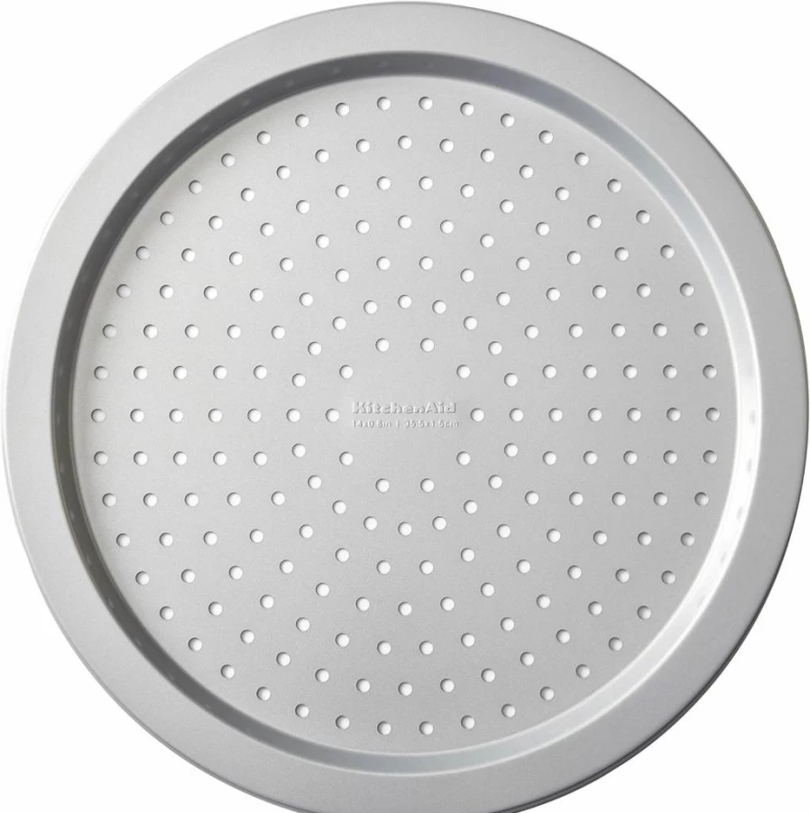 KitchenAid 14-Inch Nonstick Aluminized Steel Pizza Pan for Crispy Crust, Silver Baking Sheet for Oven, Dishwasher Safe Pizza Crisper