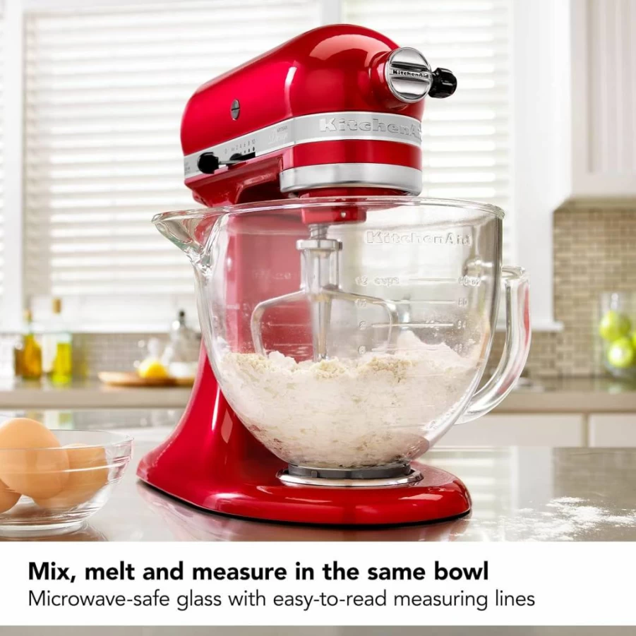 KitchenAid 5 Quart Glass Mixing Bowl with Measurement Markings for Stand Mixers