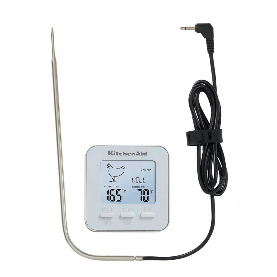 KitchenAid KQ906 Digital Programmable Meat Thermometer with Wired Probe, -40°F to 482°F (-40°C to 250°C) Temperature Range, Black Cooking Thermometer for Grilling, Baking, Roasting