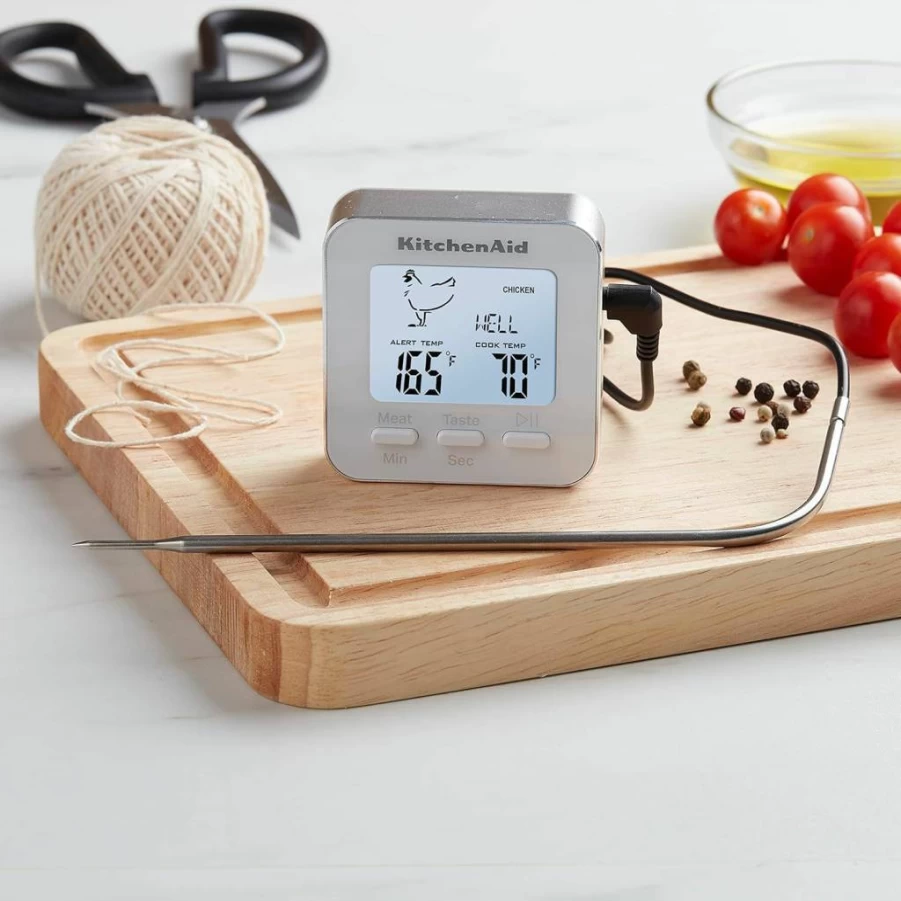 KitchenAid KQ906 Digital Programmable Meat Thermometer with Wired Probe, -40°F to 482°F (-40°C to 250°C) Temperature Range, Black Cooking Thermometer for Grilling, Baking, Roasting
