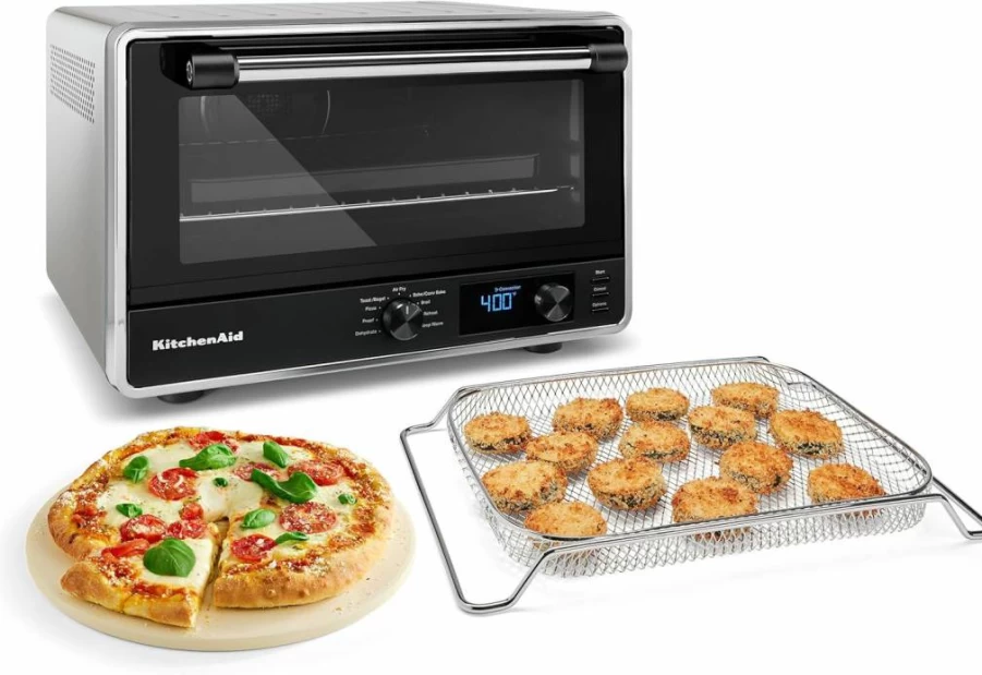 KitchenAid KCO128CU Contour Silver Countertop Oven with Air Fry, Pizza Stone & Digital Controls