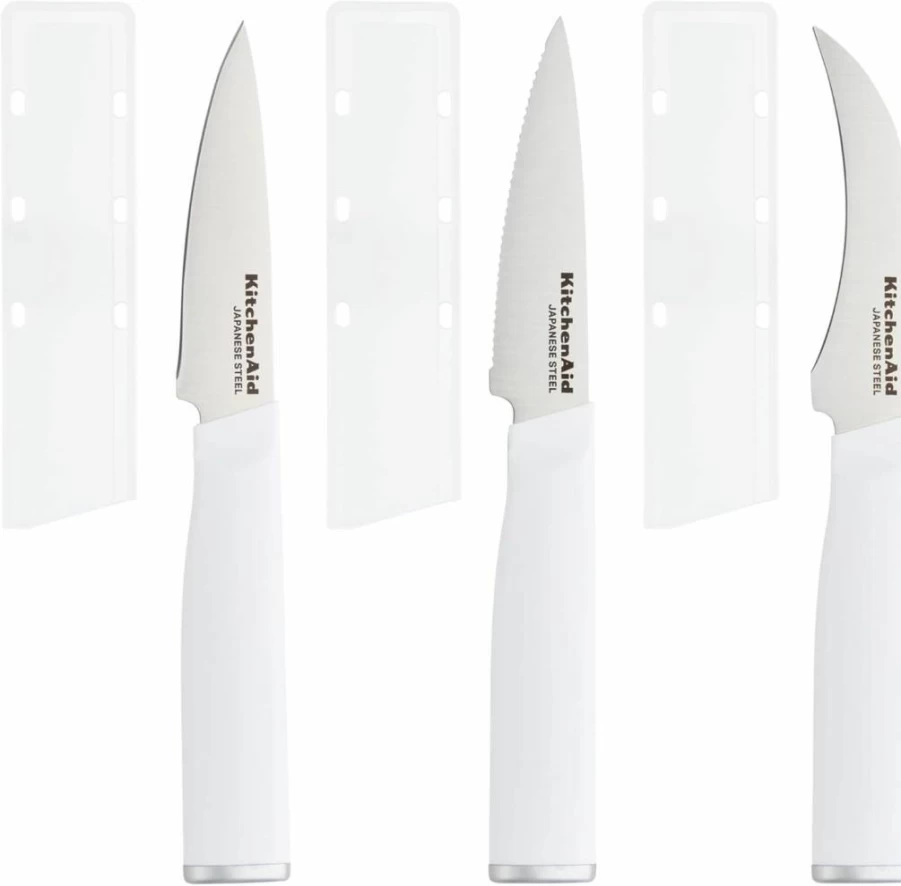 KitchenAid 3-Piece Paring Knife Set - High Carbon Stainless Steel, Razor-Sharp Blades, Ergonomic White Handles for Precision Cutting