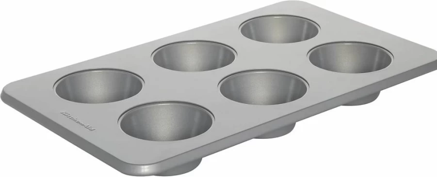 KitchenAid Non-Stick 6-Cup Muffin Pan, Aluminized Steel Baking Sheet for Cupcakes & Muffins, Silver