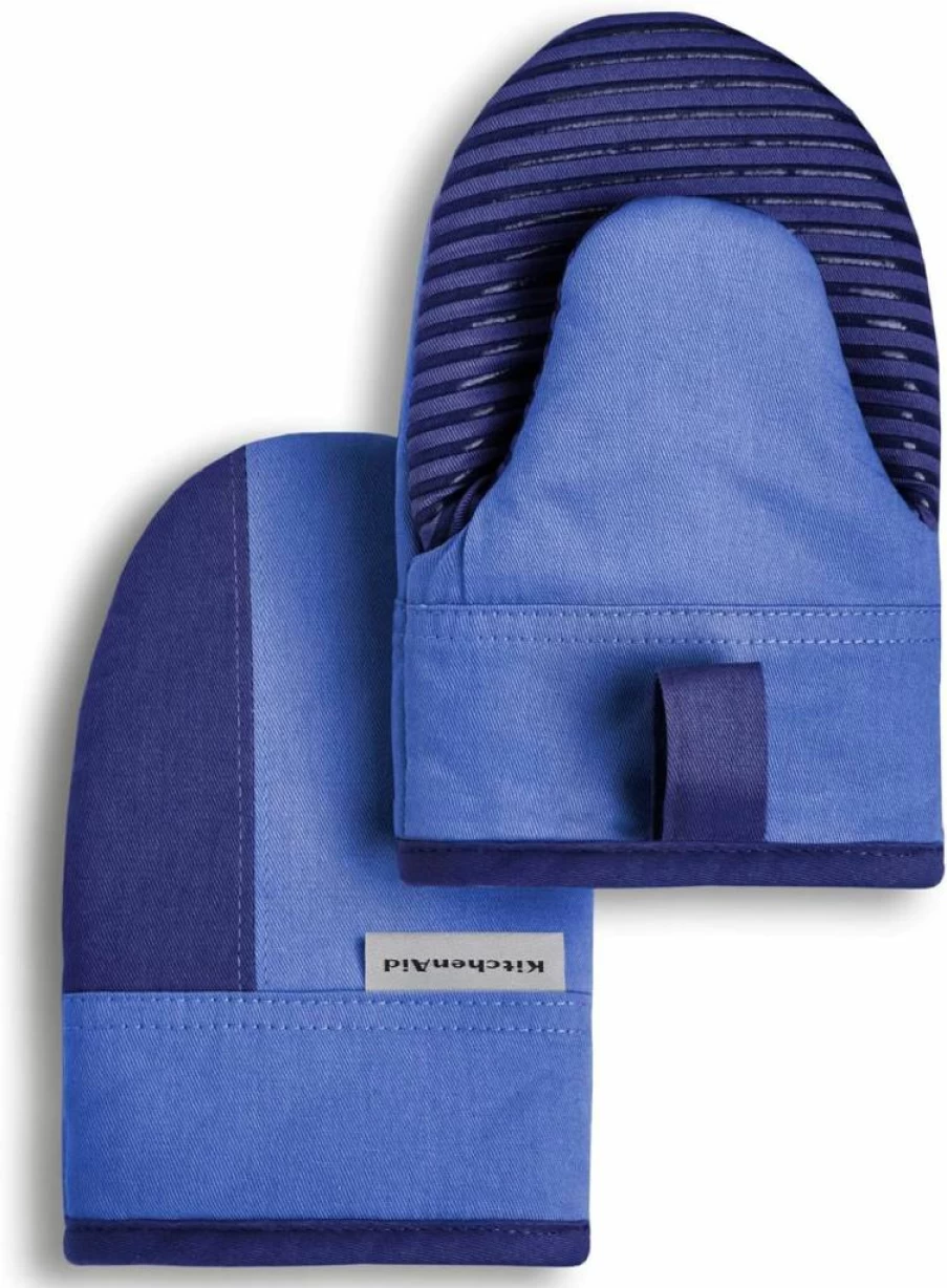 KitchenAid Non-Slip Mini Oven Mitt Set, Heat Resistant, Navy/Ink, 5.5 x 8 Inches, 2-Piece, Beacon Two-Tone Design