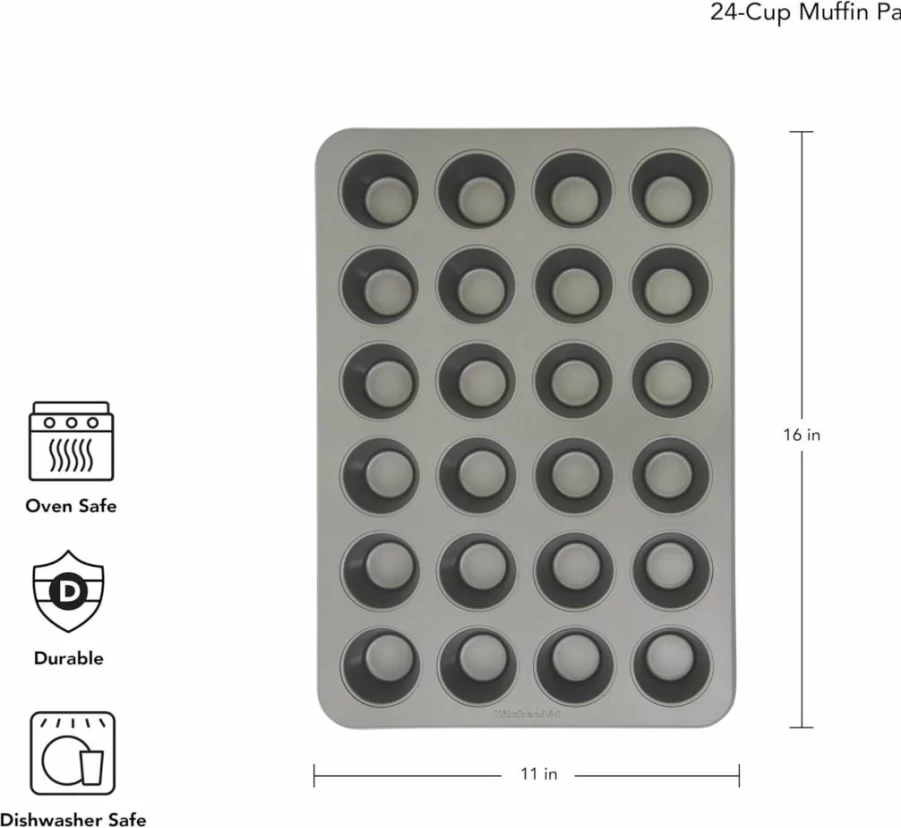 KitchenAid Nonstick Mini Muffin Pan, 24-Cup, Aluminized Steel, Durable Bakeware for Cupcakes & Treats, Beetroot Red